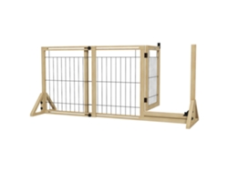 Valla Para Mascotas Con 2 Paneles Ajustables Y Patas Triangulares, 112-159x44x70 Cm, Color Natural.