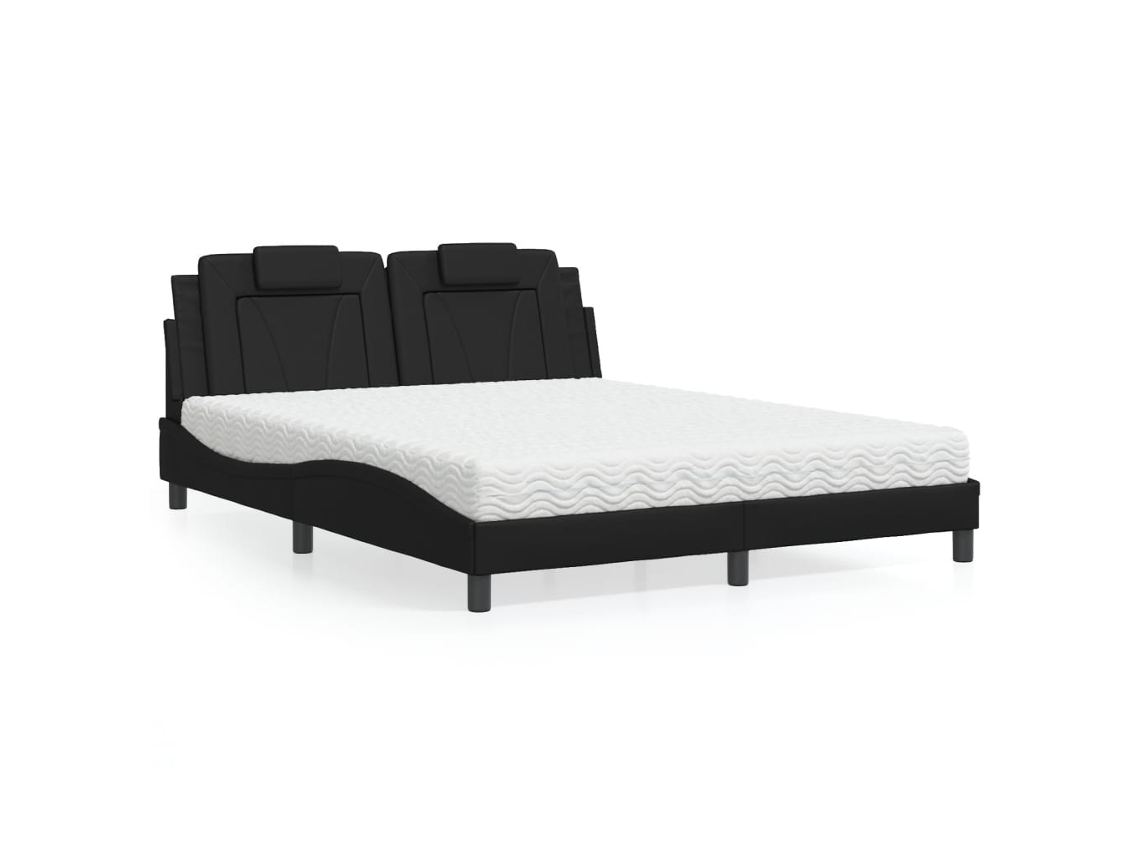 Cama Con Colchón Cuero Sintético Negro 160x200 Cm
