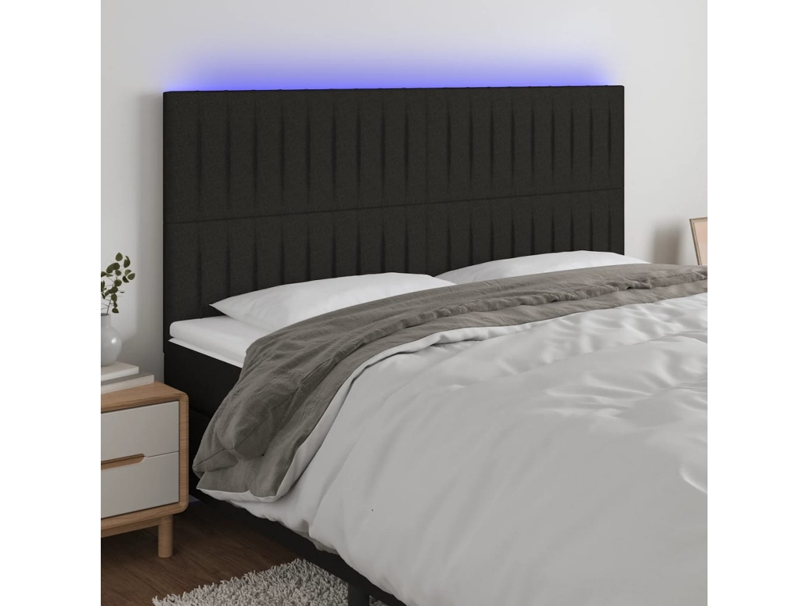 Cabecero Con Luces Led Tela Negro 200x5x118/128 Cm
