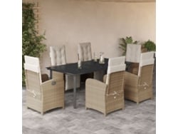 Juego de comedor de jardín de 7 piezas con cojines, mimbre sintético beige, DKD Home Decor