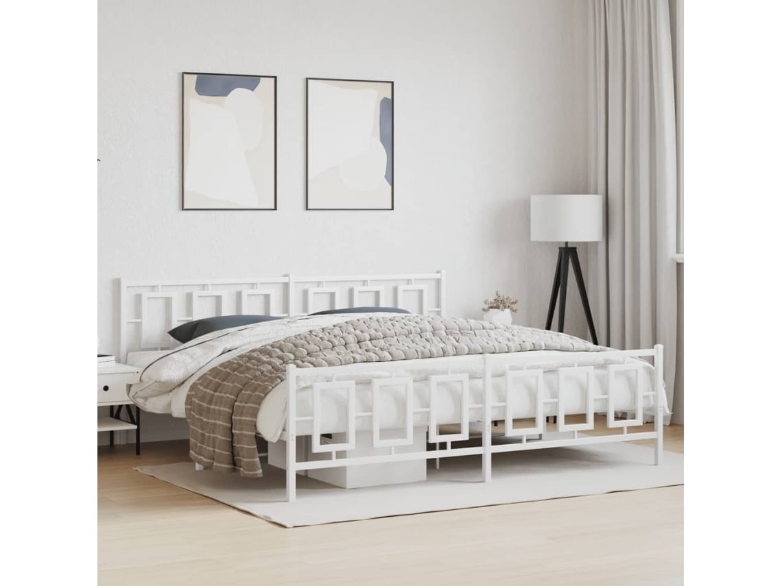Estructura Cama Sin Colchón Con Estribo Metal Blanco 193x203 Cm