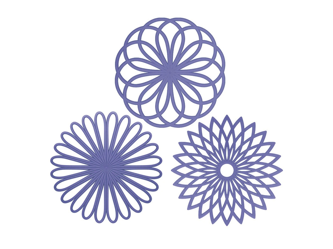 KOFIHETY 3PCS Fundas de Silicona para Cocina, Posavasos Térmico, Posaollas, Almohadilla para Mesa, Multiusos con Diseño de Flor - Morado