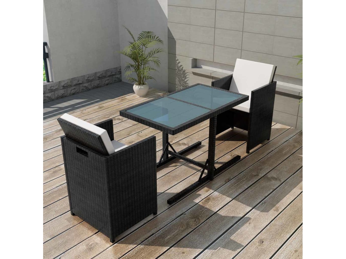 3 Pcs Conjunto Bistro Com Almofadas Vime Pe Preto Dkd Home Decor