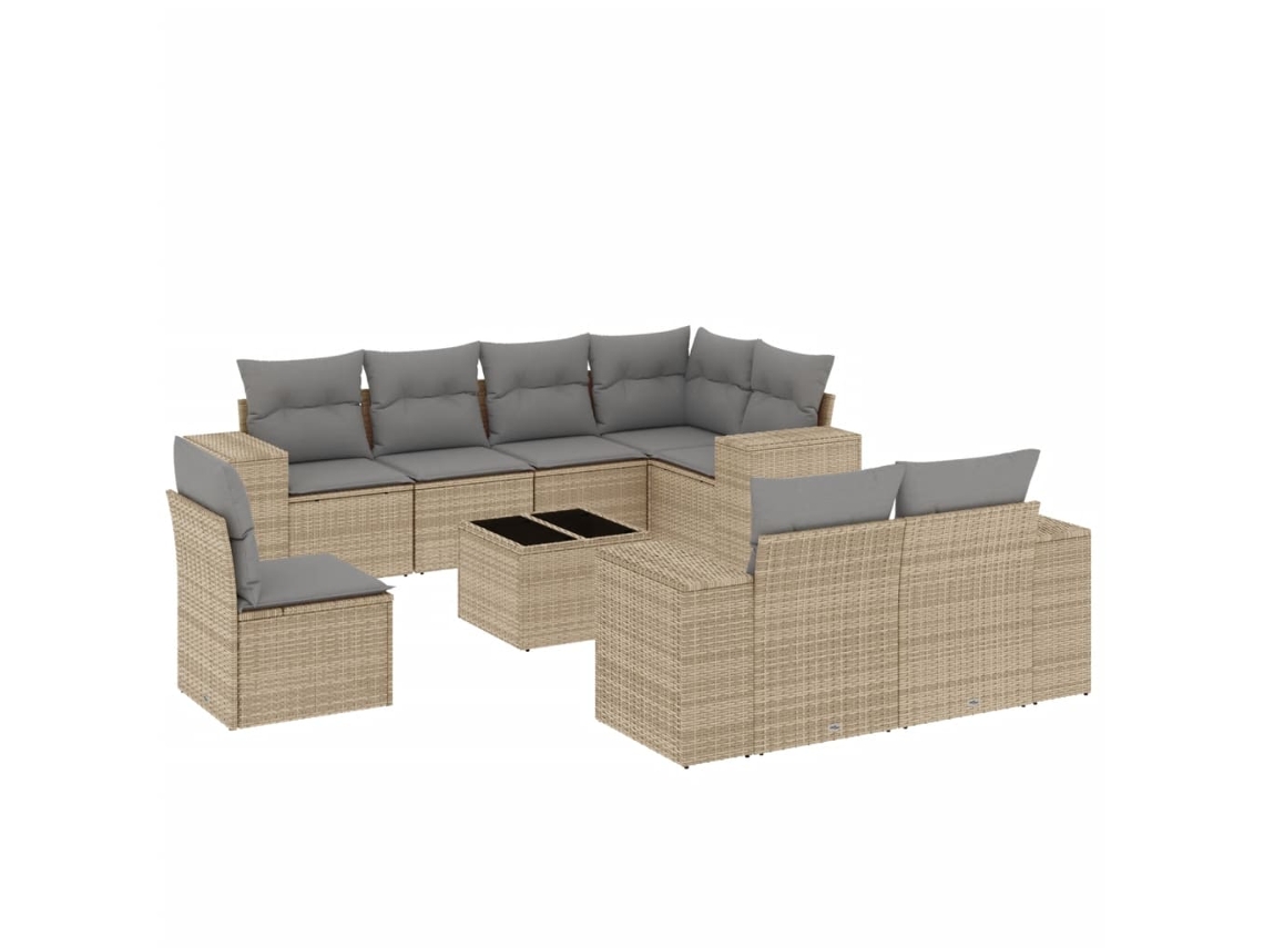 Conjunto 9 de sofás de jardín VIDAXL con cojines ratán sintético beige