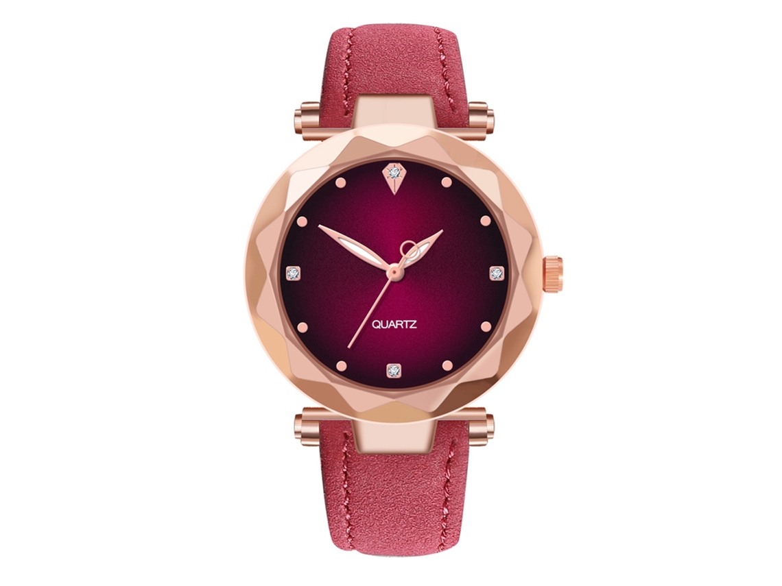 Reloj de pulsera sencillo para mujer de piel sintética con movimiento Cuarzo rojo.