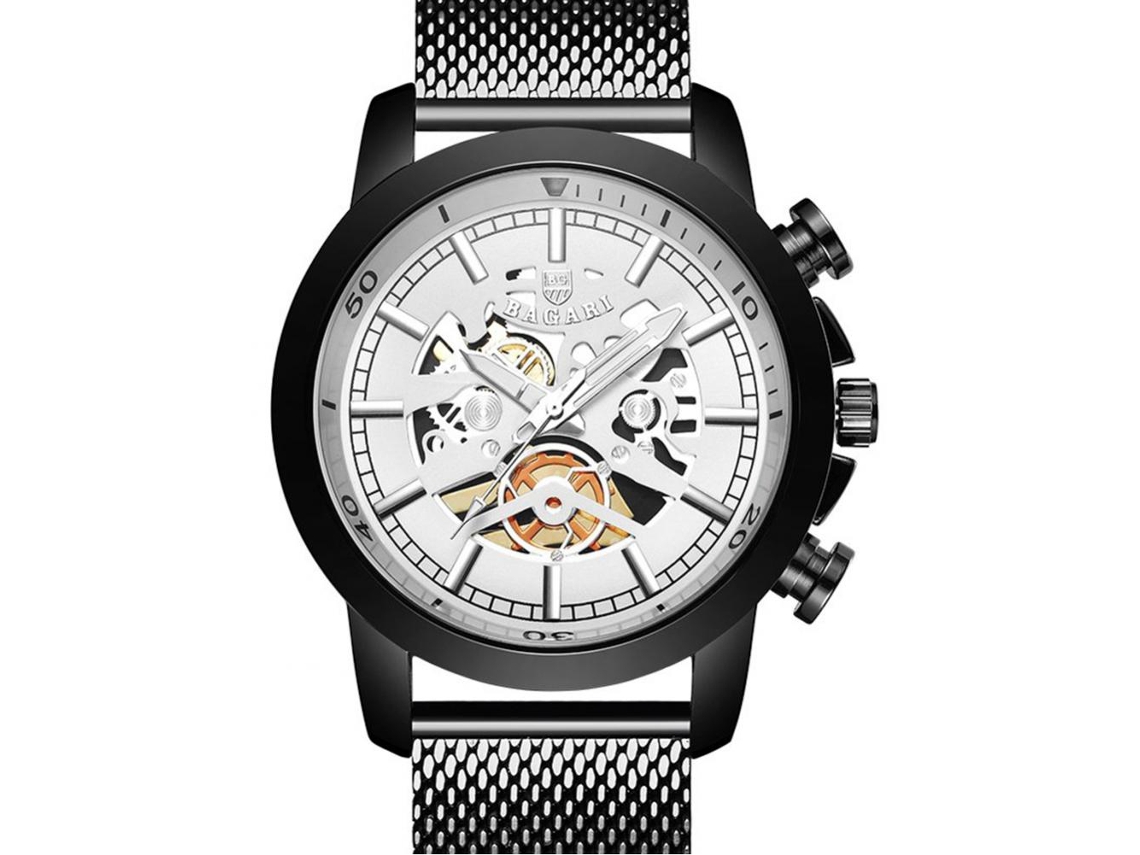 Reloj De Pulsera Masculino De Acero Inoxidable Deportivo Bagari Moda Negro Blanco