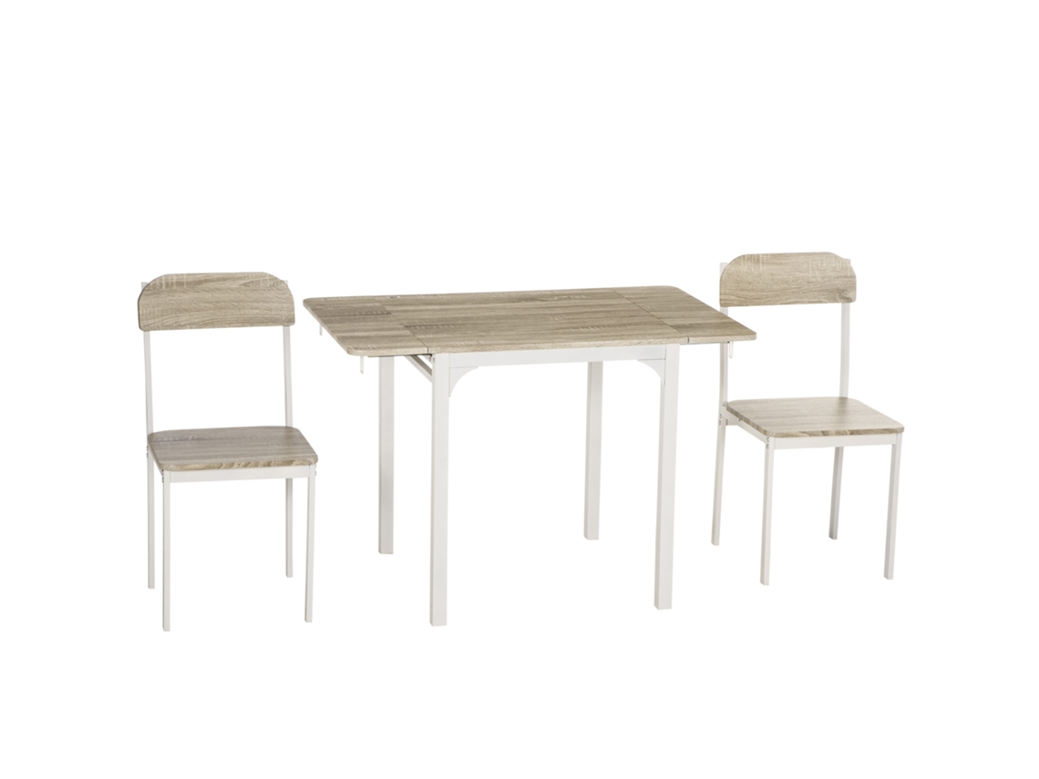 Conjunto De Mesa De Cocina 3 Piezas Con 2 Sillas, Tablero Plegable 120×60 Cm, Acero Y Mdf, Natural/blanco