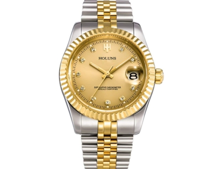 VEANXIN Relojes de pulsera dorados de acero inoxidable para hombre-Esfera negra con correa bicolor.