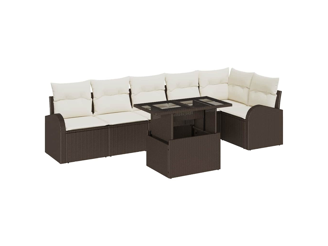 Maison Exclusive - Conjunto De Sofá De Jardín 7 Pcs Marrón Y Crema Ratán Sintético