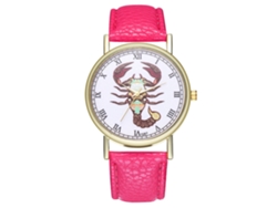 Reloj De Cuarzo Con Correa De Cuero, Diseño De Escorpio, 12 Constelaciones, Rosa Y Rojo.