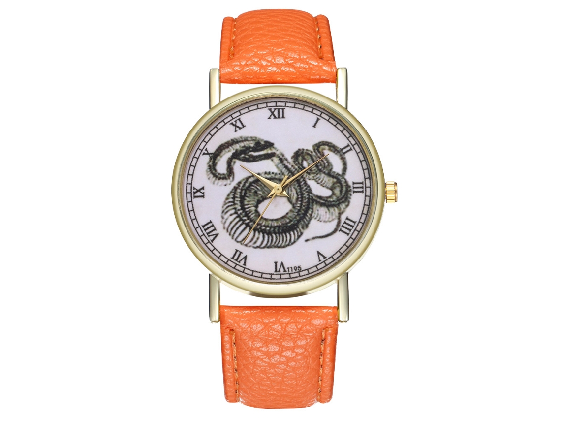 Reloj De Mujer Zhoulianfa T195-a Cuero Quartz Animales Simbólicos Naranja