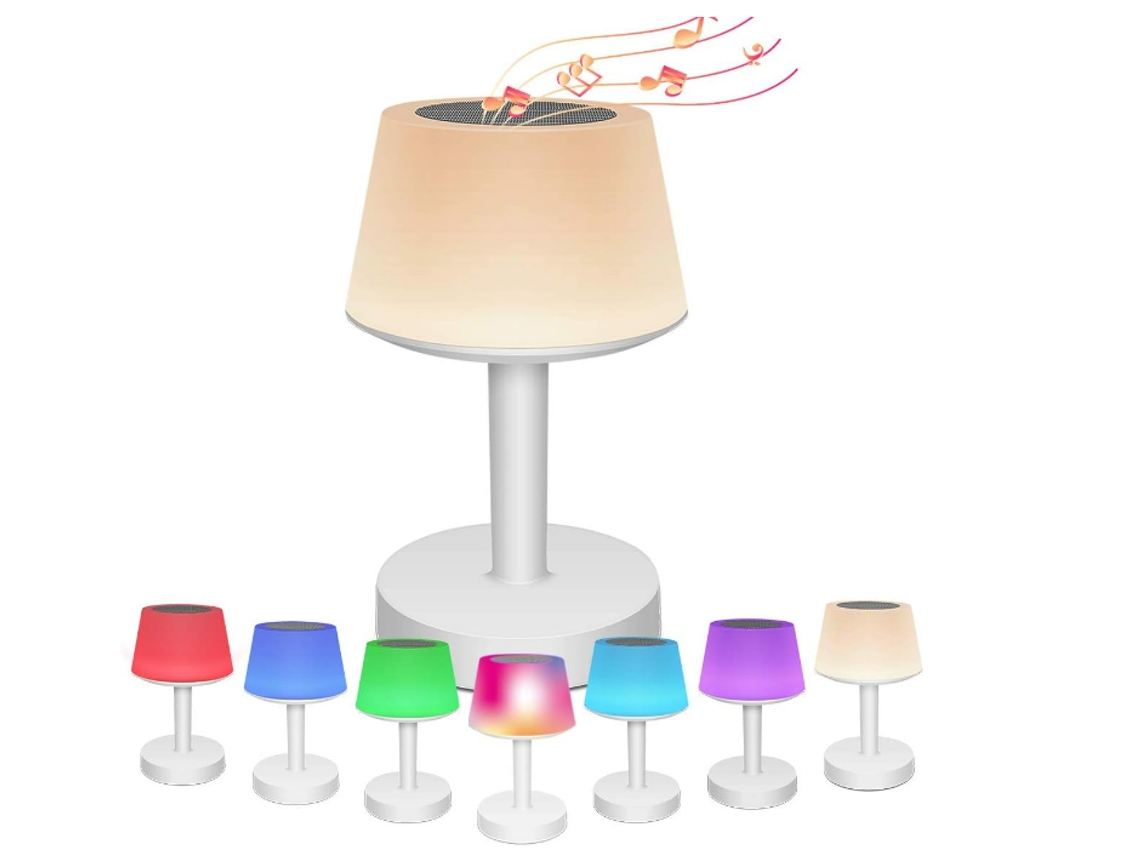 Lámpara de mesa con altavoz Bluetooth, luz nocturna táctil inteligente con altavoz de música Bluetooth, regulable 7 colores, lámpara de noche RGB para CHRONUS