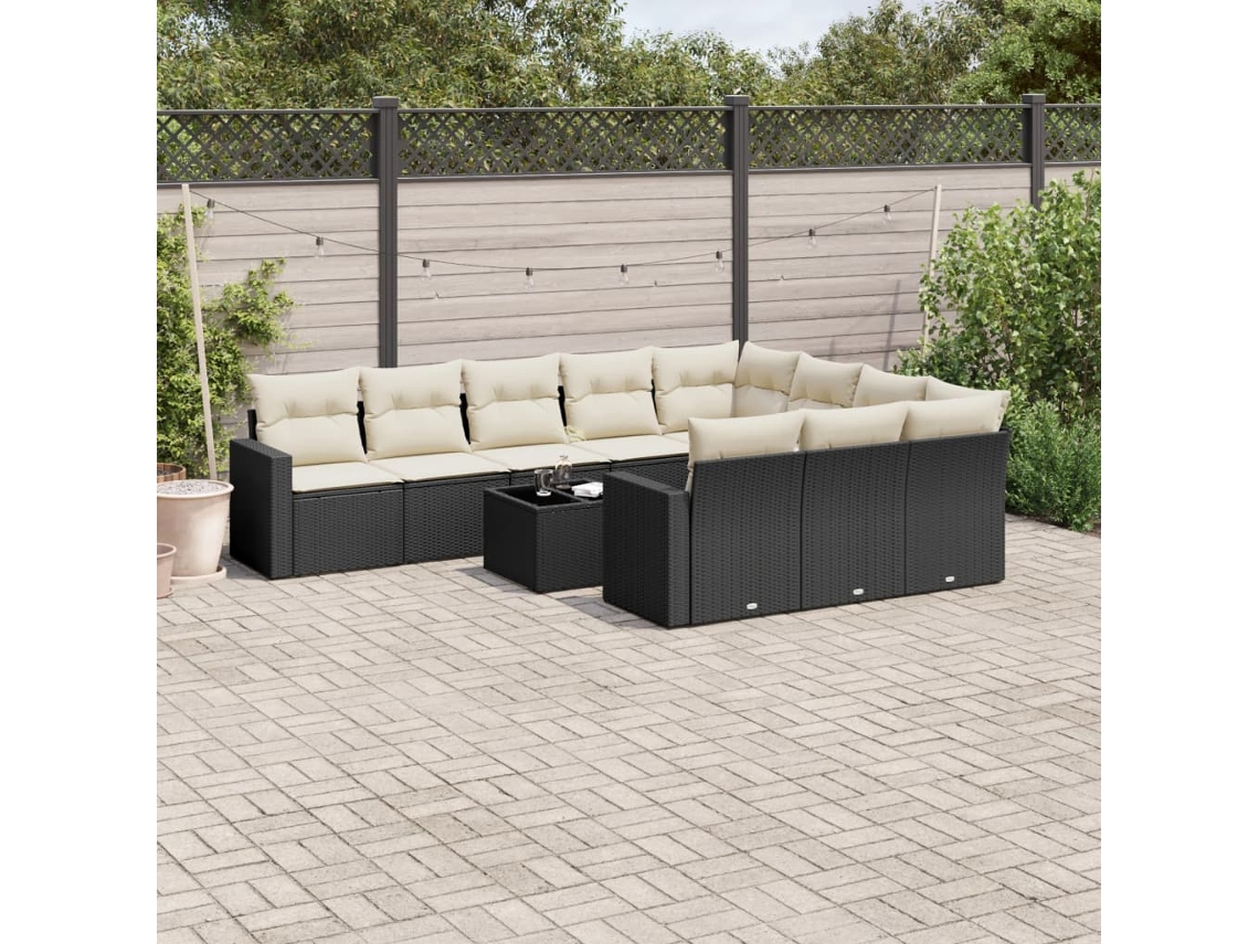 Conjunto de sofá de jardín de 11 piezas con cojines de mimbre sintético negro de DKD Home Decor