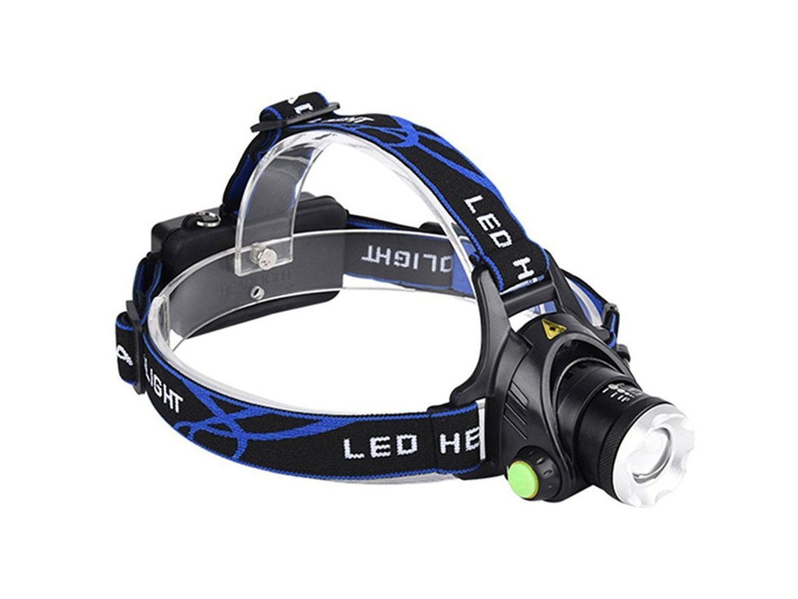 Linterna frontal LED recargable de 1200 lm, 3 modos con zoom, resistente al agua IP64, con cable USB e indicador luminoso, clase energética A+++.