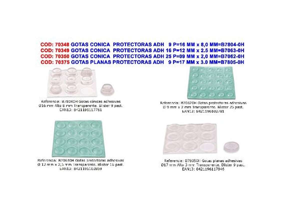 Brinox gotas conica protectoras adh   9 p 16 mmx8,0 mm b7804-oh