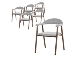 Set 6 Sillas De Comedor Ml-design Con Reposabrazos Y Respaldo Tapizado Tejido Gris