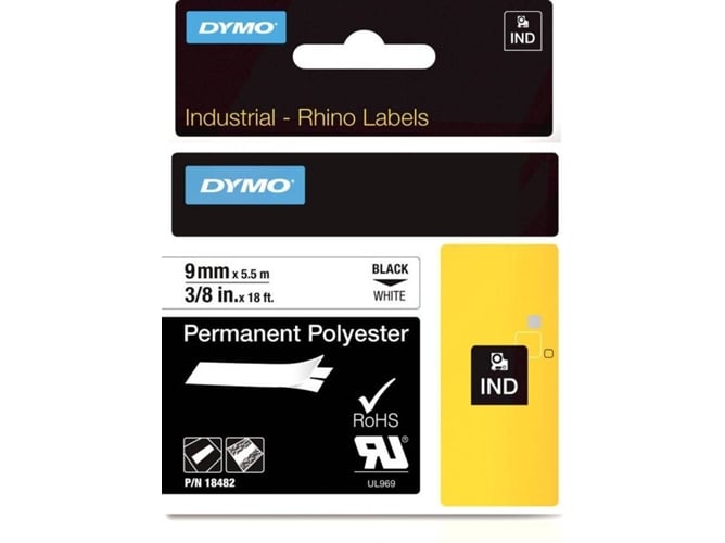 Cinta Laminada DYMO 18482 Negro sobre Blanco