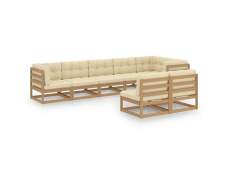 Conjunto 8 Muebles de jardín VIDAXL y cojines madera maciza pino