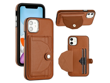 Funda Mobile Phone Cases Shockproof With Card para iPhone 11 Piel Marrón