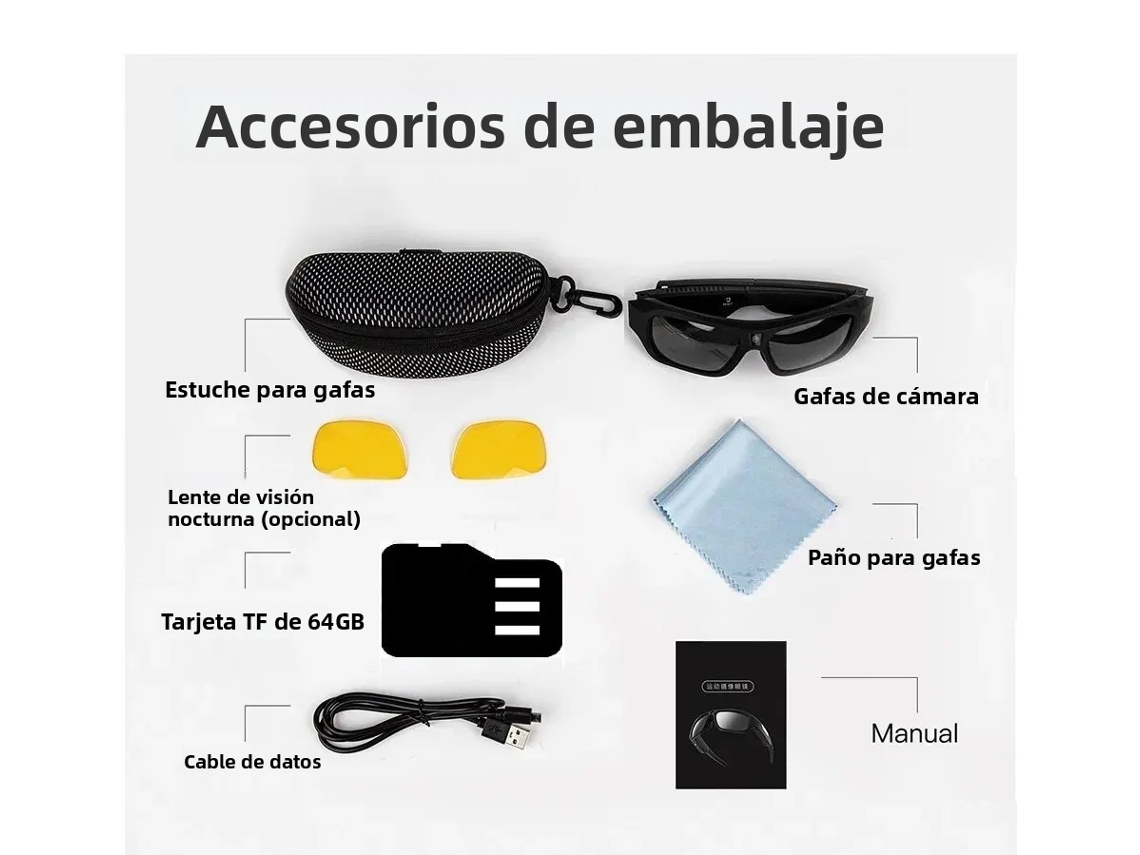 Gafas Con Cámara 4k Ultra Hd (64 Gb), Gafas De Ciclismo Para Deportes Al Aire Libre, Cámara De Acción Con Videovigilancia