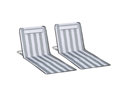 Tumbona doble de jardín con reposacabezas, silla de playa con respaldo regulable en 5 posiciones, bolsa de transporte, color gris claro.