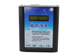 Controlador de sistema híbrido eólico-solar con cargador PWM y pantalla LCD