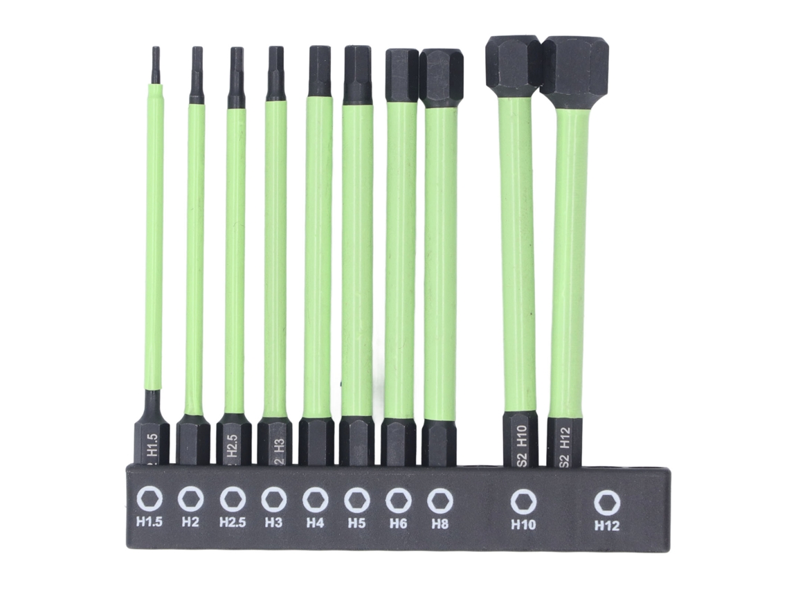 Juego de 10 brocas hexagonales, de H1.5 a H12, 100 mm de ancho, acero aleado S2, magnéticas para taladro.