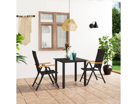 Conjunto 3 de comedor para jardín VIDAXL negro y marrón
