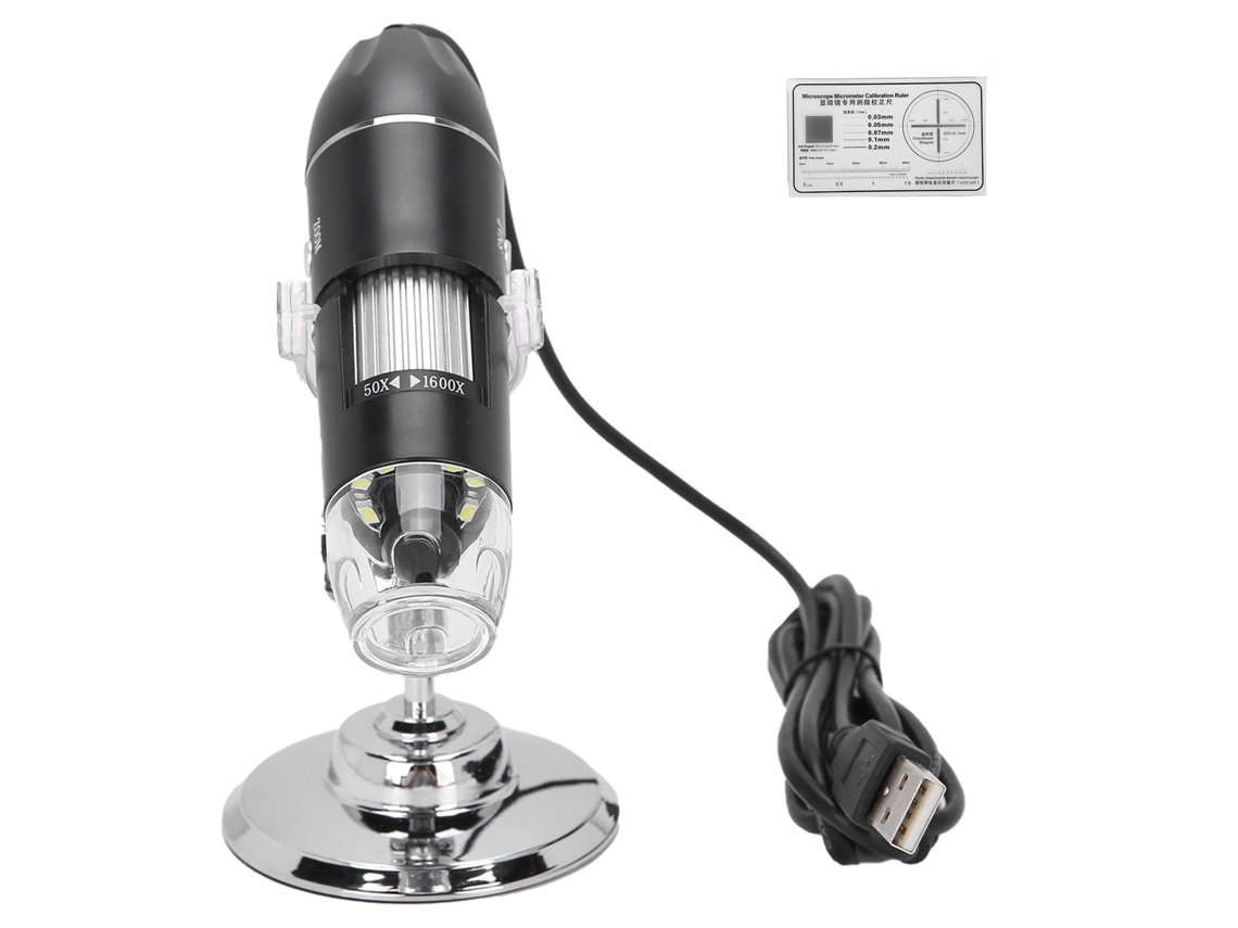 Microscopio Digital Usb De 1600 Aumentos Con 8 Led Ajustables, Portátil Y Con Soporte De Inspección.