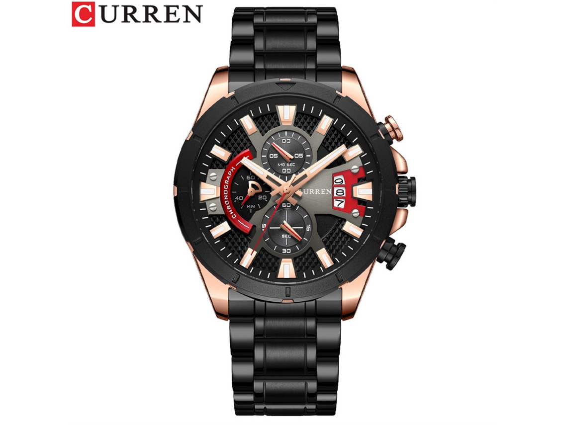 (negro Dorado) Reloj De Hombre Moderno, Impermeable, Con Cronógrafo De Seis Agujas Y Cinta De Acero Fluida Multifuncional