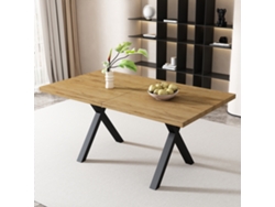 Mesa De Comedor 140x80x76 Cm - Diseño Moderno Con Patas Cruzadas, Hierro Y Roble, Negro
