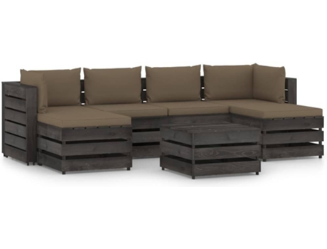 vidaXL Muebles de jardín 7 piezas con cojines madera impregnada gris