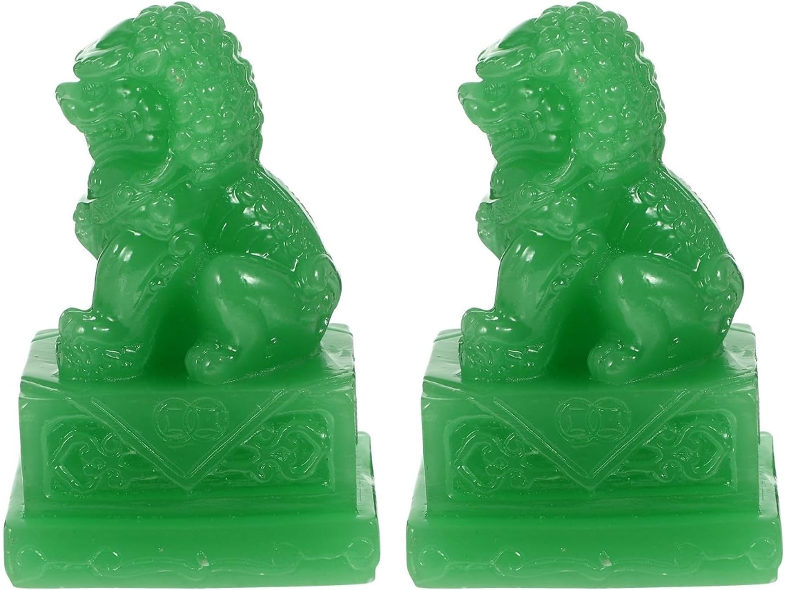Adorno Diseño Único Resina Verde Juego 2 Piezas Decoración Escritorio Figura Oficina Hogar Mesa Feng Shui Mini