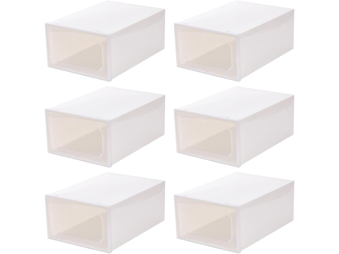 Juego 6 Cajas Apilables Zapatos Capacidad Cajón Plástico Transparente Diseño Plegable Desmontable Color Blanco