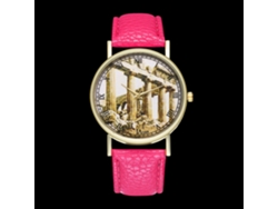 Reloj De Pulsera Analógico De Cuarzo Unisex Con Esfera Redonda, Color Rosa.