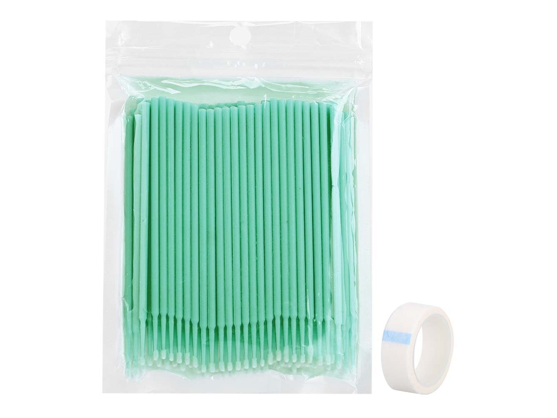 Kit Desechable Para Injerto De Pestañas Con Hisopo De Algodón, Microcepillo Para Pestañas Y Cinta Adhesiva Verde.