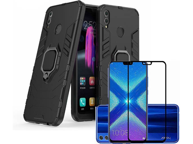 Kit Carcasa y Protector Cristal 5D Honor 8X Military Defender Negro
