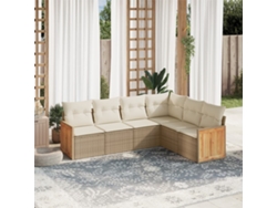 Conjunto de sofá de jardín de 6 piezas con cojines, mimbre sintético beige, Dkd Home Decor