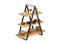 Relaxdays Soporte Tartas, 3 Pisos, Bambú, Metal, Bizcochos, Muffins, Fruta, 42x41x16,5 Cm, Para Servir, Natural/negro