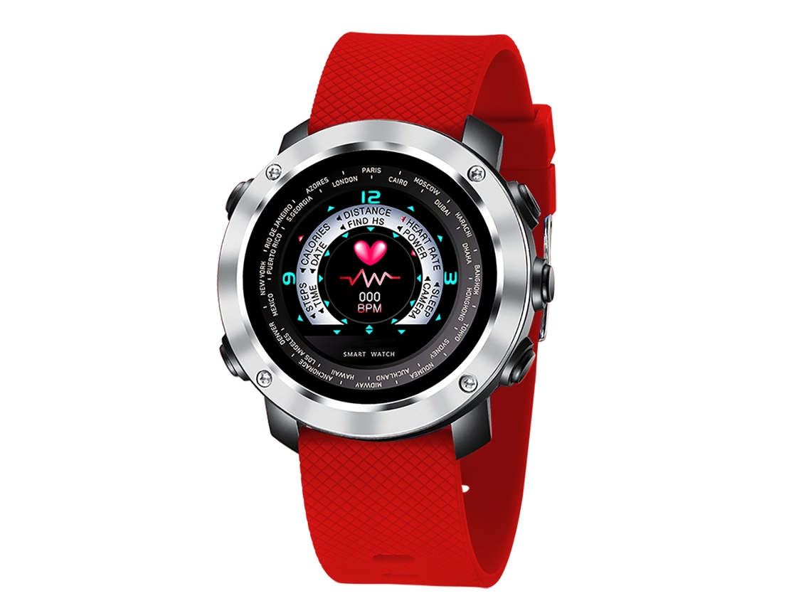Pulsera Inteligente Smartband Monitor De Frecuencia Cardíaca Impermeable Anillo De Acero Deportivo Rojo