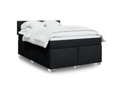 Cama Box Spring Con Colchón Tela Negro 160x200 Cm