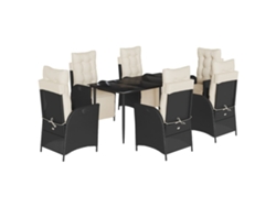 Conjunto 7 de comedor de jardín VIDAXL y cojines ratán sintético negro