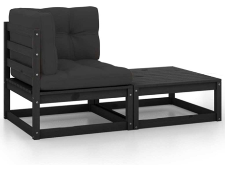 Conjunto 2 de muebles de jardín VIDAXL con cojines madera pino negro