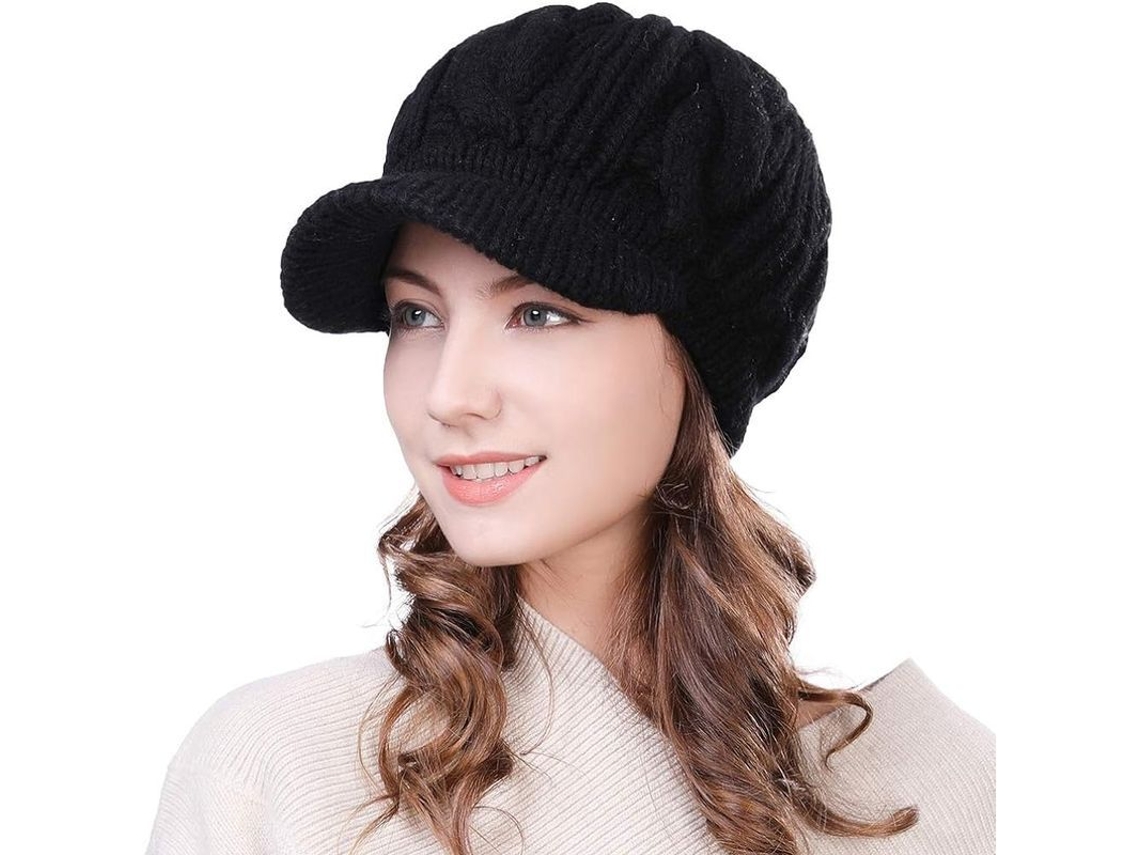 Gorro De Invierno Cálido Para Mujer, 100 % Lana Merino, Gorro Con Visera, Gorra Estilo Newsboy, Ajustable.