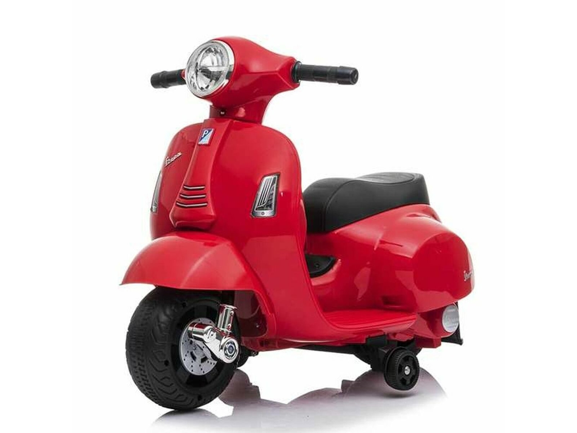 DEVESSPORT Moto Eléctrica Vespa para Niños 18-36 Meses con Batería 6V, Faro, Bocina y 4 Ruedas, Color Rojo