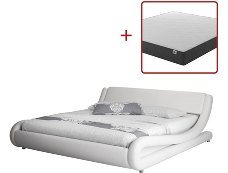 Cama con Colchón Texas BEAUTIFUL FURNITURE Alessia (Compatible con colchón: 135x190 cm - Polipiel - Blanco)