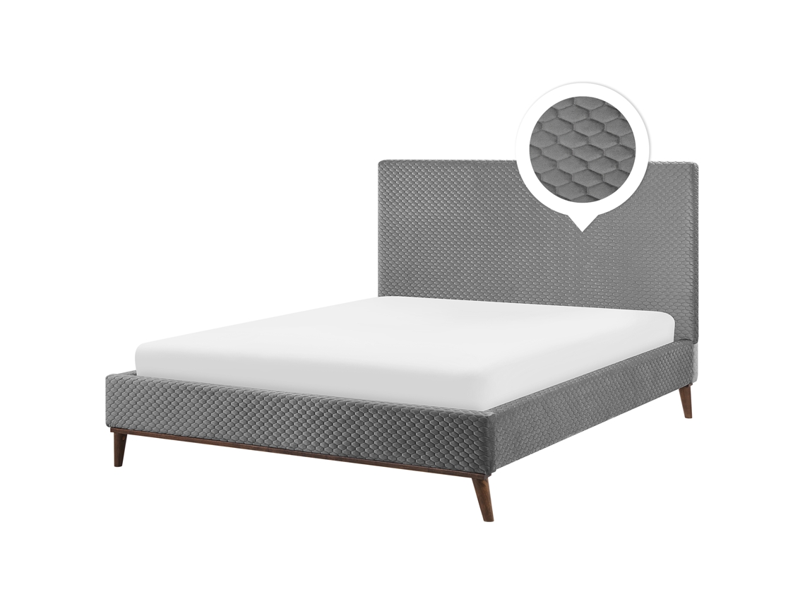 Cama con somier BELIANI Bayonne de Terciopelo Gris 191x212x121