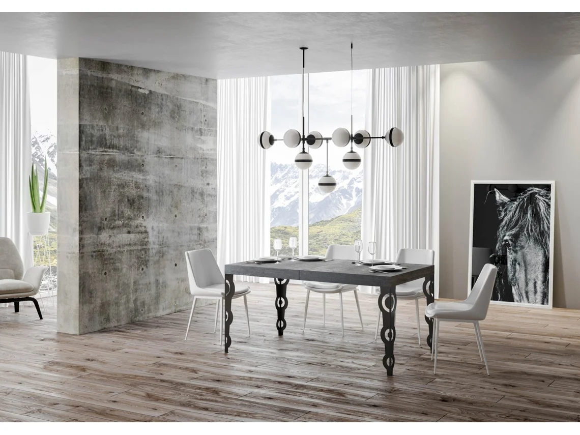 Mesa extensible 90x140/244 cm Karamay Cemento estructura Antracita