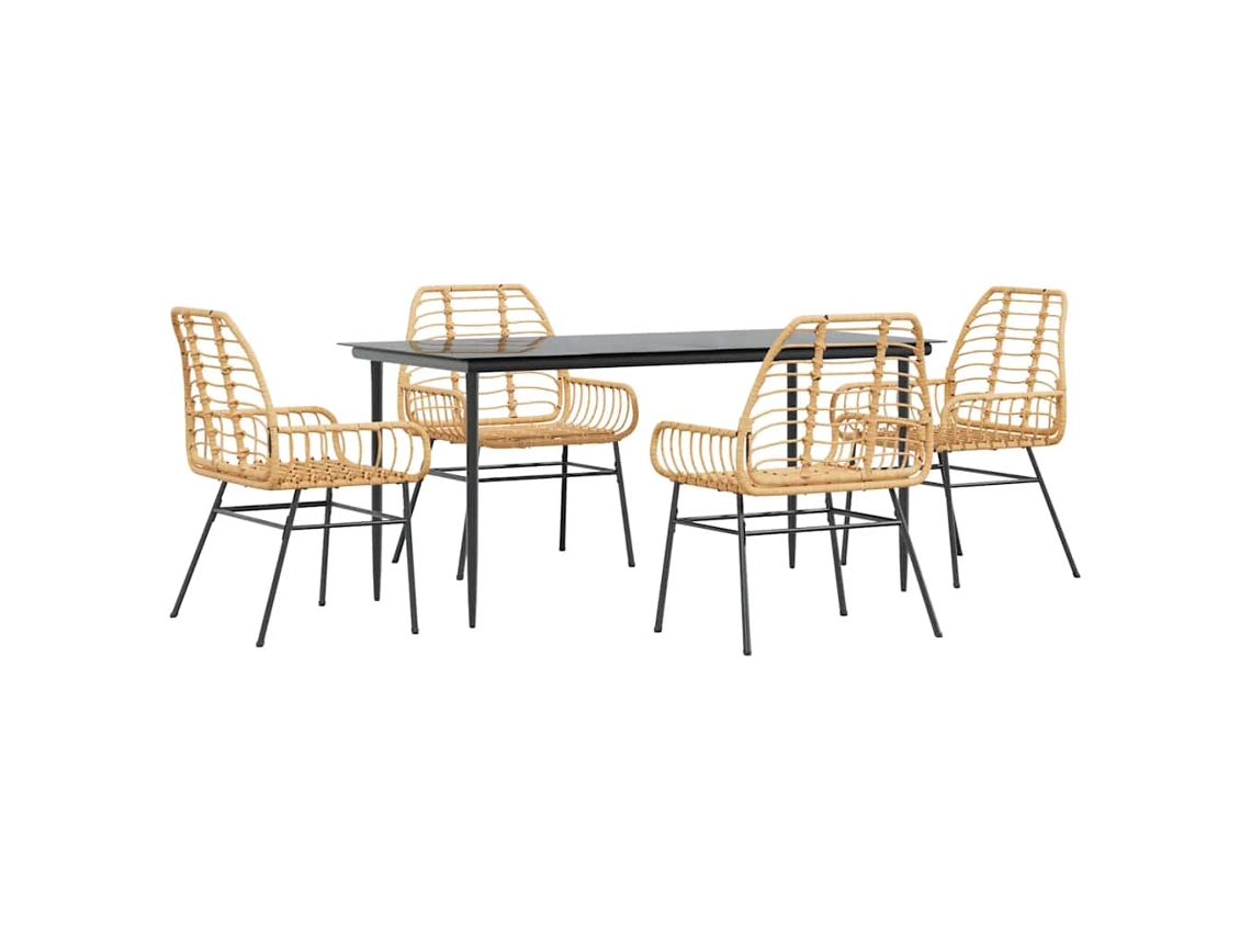 Juego de comedor de jardín Vidaxl de 5 piezas en vidrio y mimbre, marrón