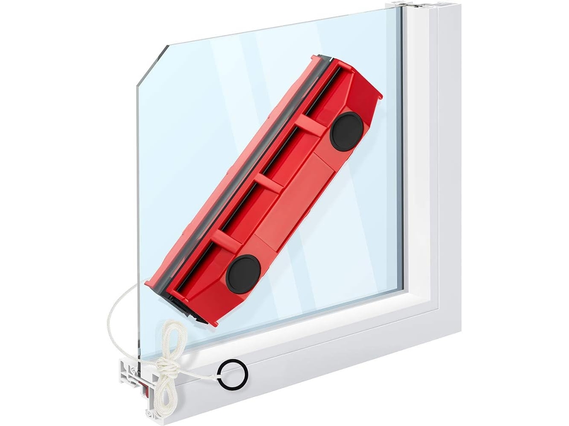 Limpiador de ventanas magnético, cepillo de limpieza de doble cara para limpieza en altura, diseño ergonómico para un agarre cómodo y paño de microfibra.